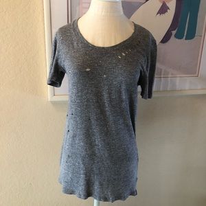 Monrow Gray Crew Neck Distressed Short Sleeve T-Shirt